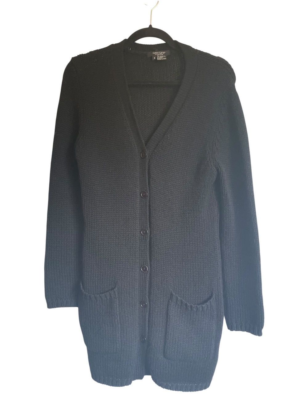Karen Kane Lambswool Blend Black Knit Button-Front Cardigan